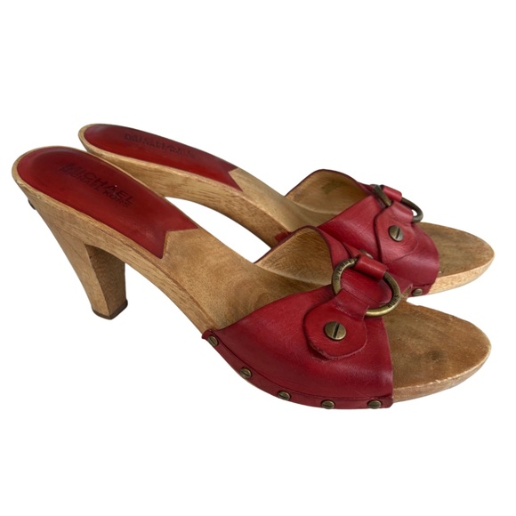 Michael Kors Red Leather Wooden Clogs – Size 10 – Y2K Retro - Picture 8 of 9